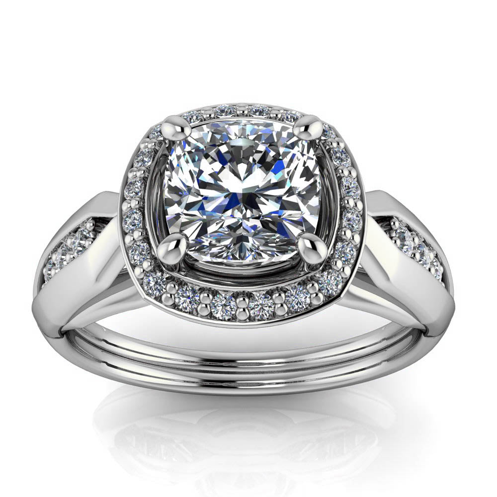 Unique Diamond Halo Moissanite Engagement Ring - Olivia - Moissanite Rings