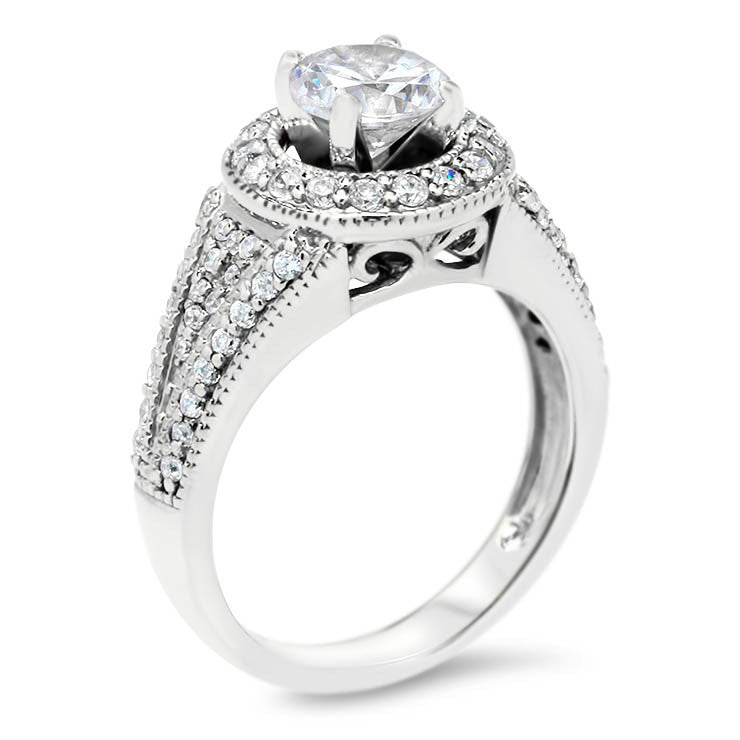 Forever One Moissanite Vintage Diamond Halo Engagement Ring - Kendall - Moissanite Rings