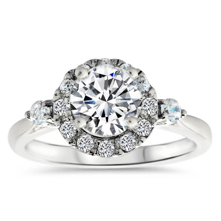 Diamond Halo Moissanite and Diamond Engagement Ring - Nicola - Moissanite Rings