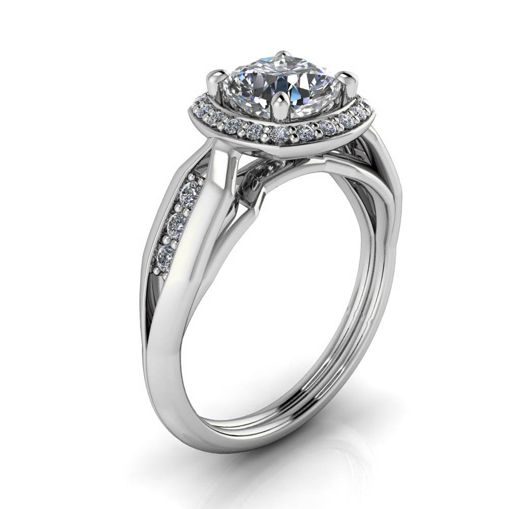 Unique Diamond Halo Moissanite Engagement Ring - Olivia - Moissanite Rings