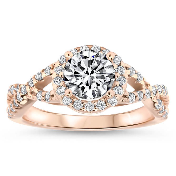 Forever One Center Diamond Infinity Band Moissanite Engagement Ring Diamond Halo -Laura - Moissanite Rings