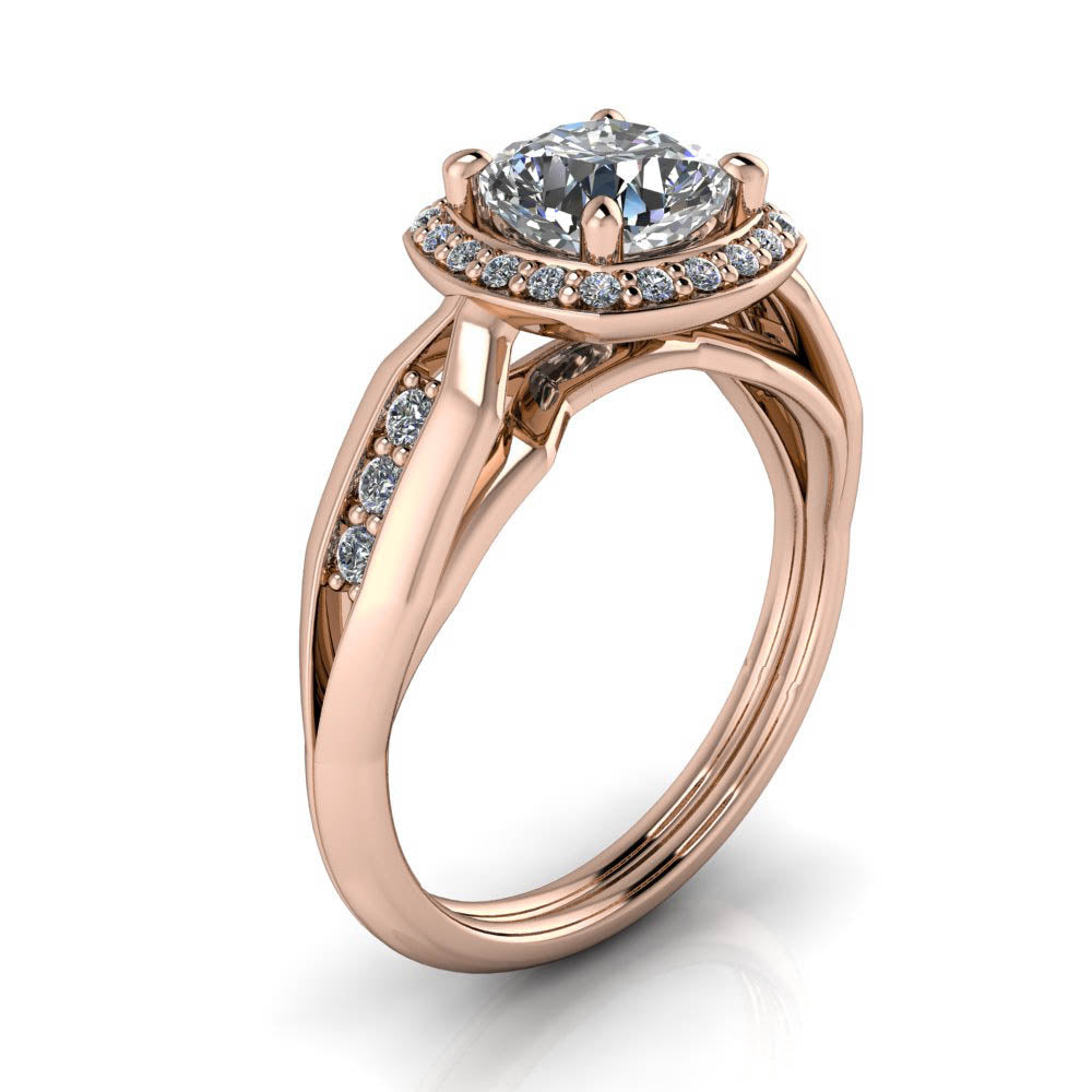 Unique Diamond Halo Moissanite Engagement Ring - Olivia - Moissanite Rings