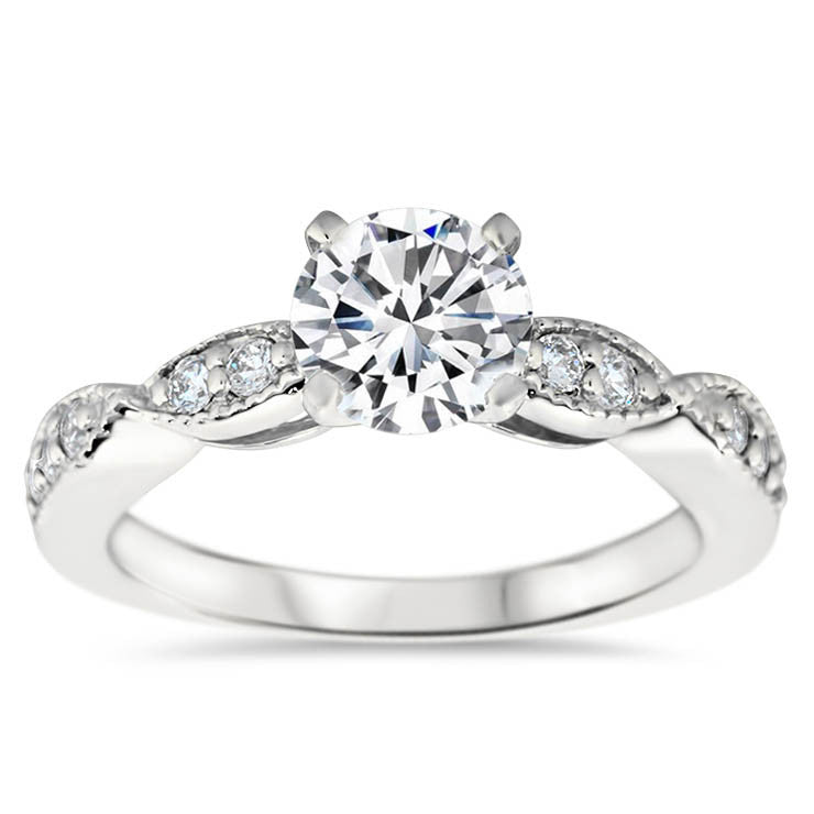 Cinched Diamond Engagement Ring Setting Moissanite Center - Twisted Love - Moissanite Rings