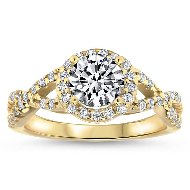 Forever One Center Diamond Infinity Band Moissanite Engagement Ring Diamond Halo -Laura - Moissanite Rings