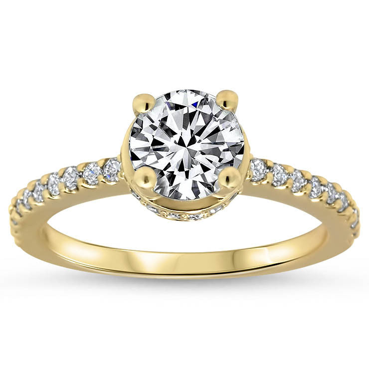 Moissanite and Diamond Belted Engagement Ring Forever One Center Stone- Nora - Moissanite Rings