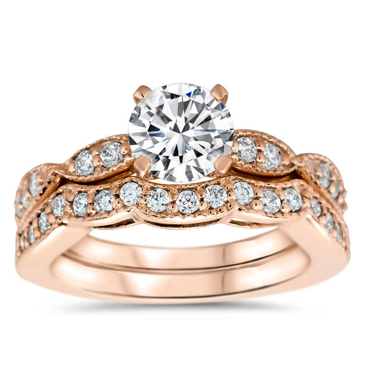 Engagement Ring and Matching Wedding Band - Twisted Love Wedding Set - Moissanite Rings