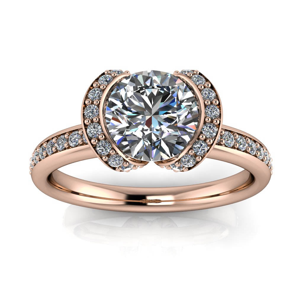 Half Bezel Set Engagement Ring Moissanite and Diamond - Jessica - Moissanite Rings