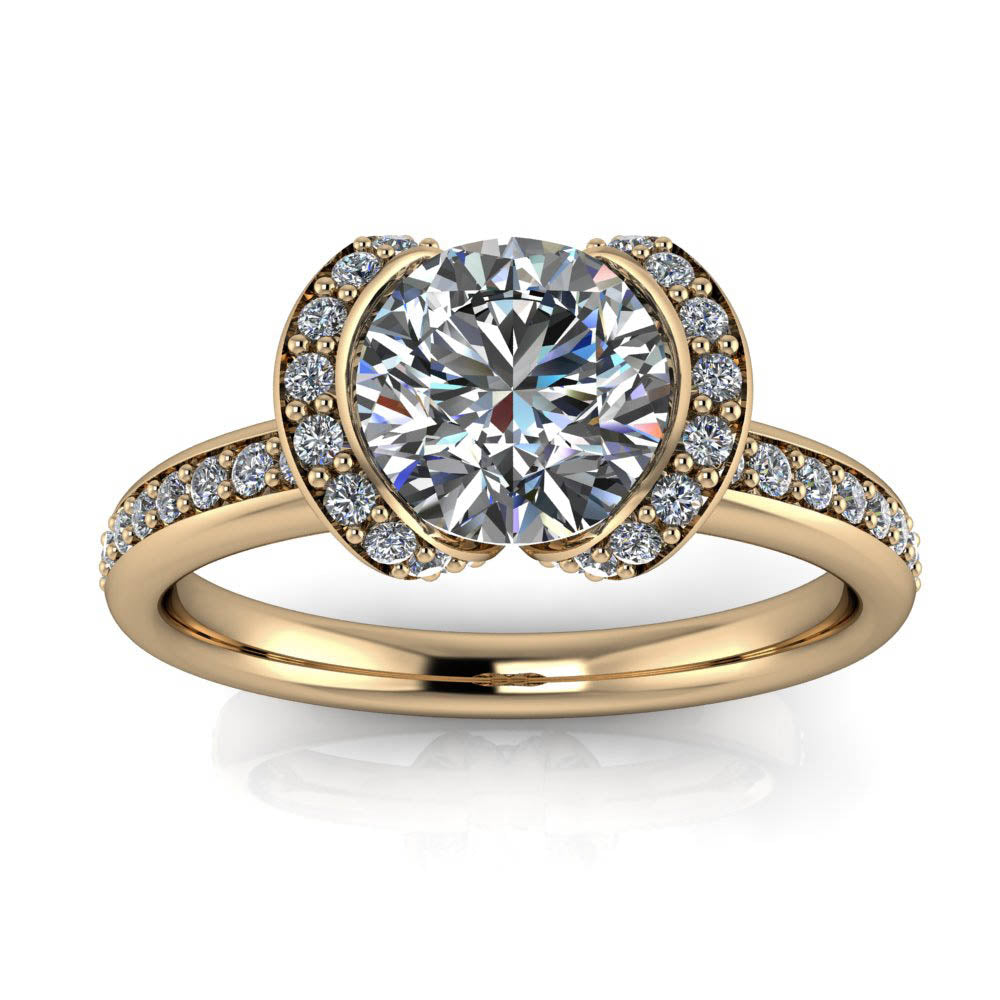 Half Bezel Set Engagement Ring Moissanite and Diamond - Jessica - Moissanite Rings