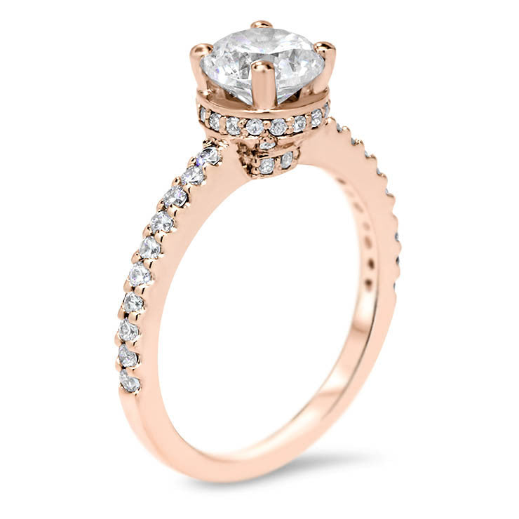 Moissanite and Diamond Belted Engagement Ring Forever One Center Stone- Nora - Moissanite Rings