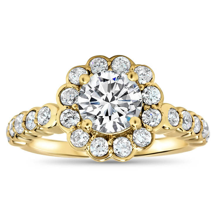 Modern Floral Style Forever One Moissanite and Diamond Engagement Ring - Daisy - Moissanite Rings