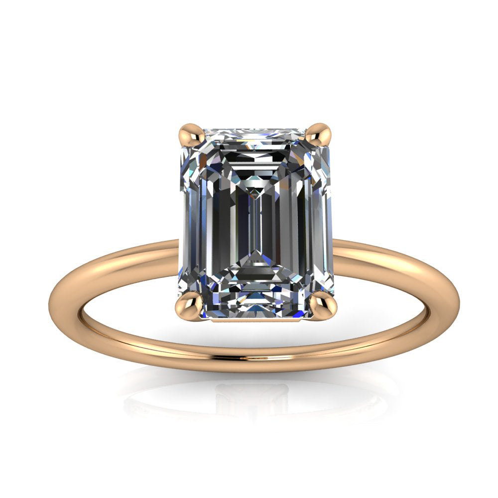 Thin Band Engagement Ring Emerald Cut Center - Mission