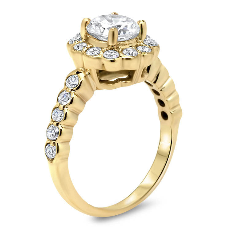 Modern Floral Style Forever One Moissanite and Diamond Engagement Ring - Daisy - Moissanite Rings