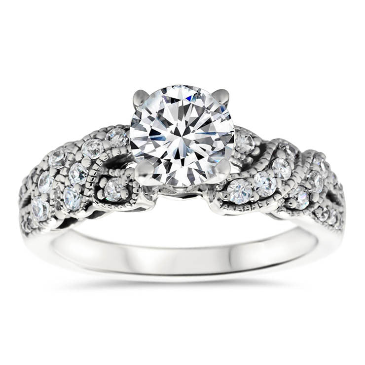 Diamond Twisted Engagement Ring Forever One Moissanite Center -  City - Moissanite Rings