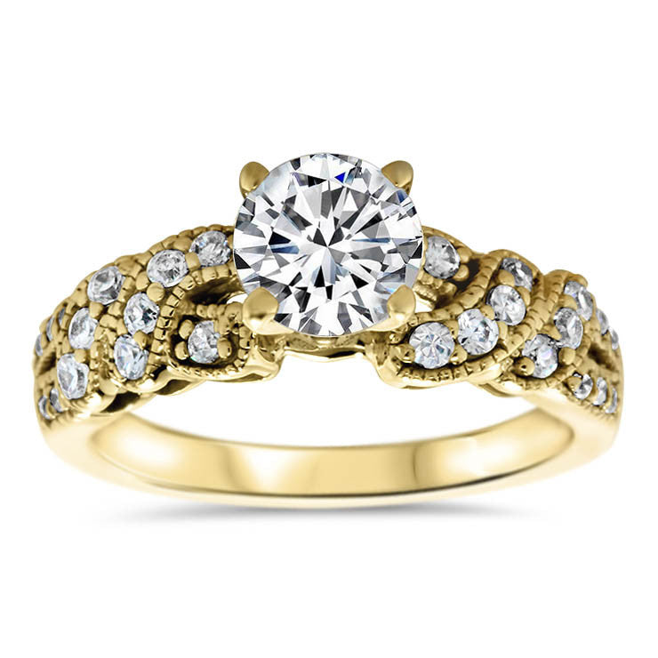 Diamond Twisted Engagement Ring Forever One Moissanite Center -  City - Moissanite Rings