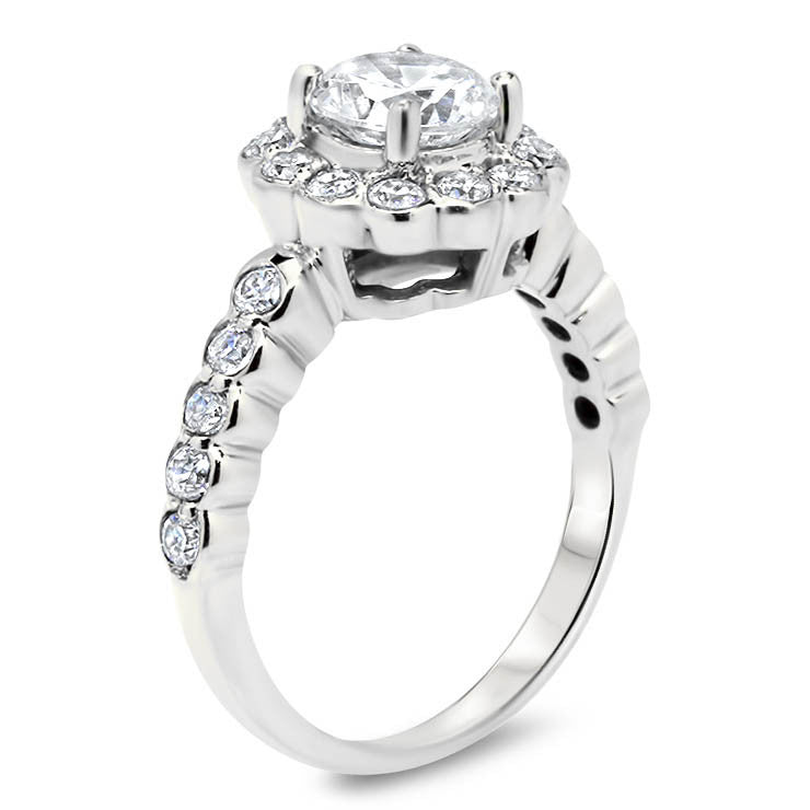 Modern Floral Style Forever One Moissanite and Diamond Engagement Ring - Daisy - Moissanite Rings