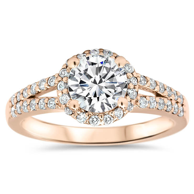 Vintage Style Moissanite Engagement Ring - Split Shank Halo - Moissanite Rings