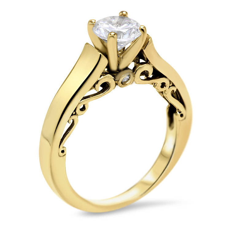 Filigree Moissanite Forever One Solitaire Engagement Ring - Stasha - Moissanite Rings