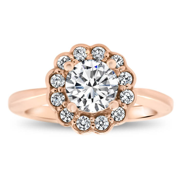 Floral Style Diamond Halo Wedding Set - Iris Set - Moissanite Rings