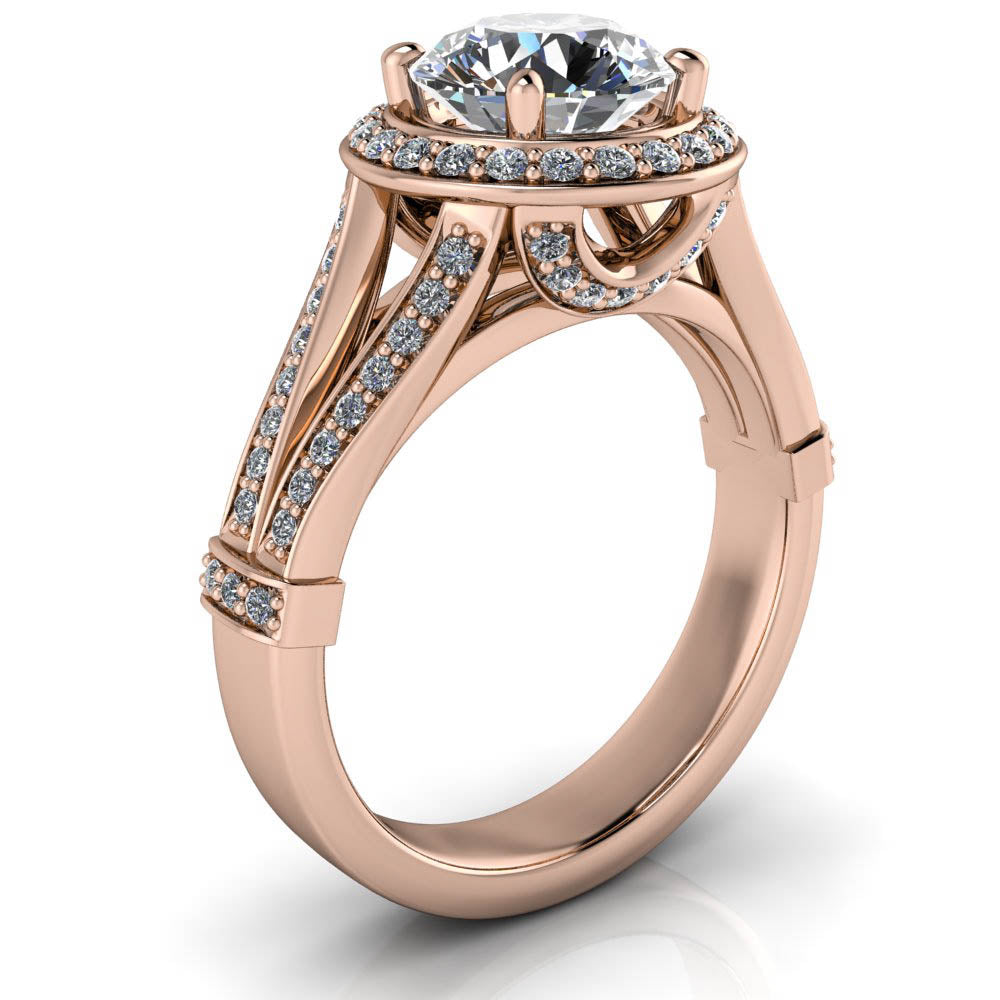 Split Shank Diamond Halo Engagement Ring - Ambar - Moissanite Rings