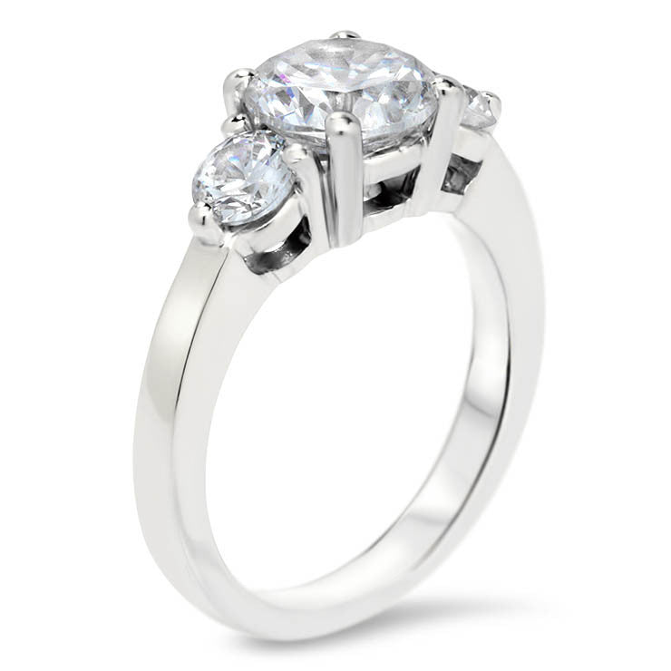 Three Stone Diamond and Moissanite  Engagement Ring - Mel - Moissanite Rings