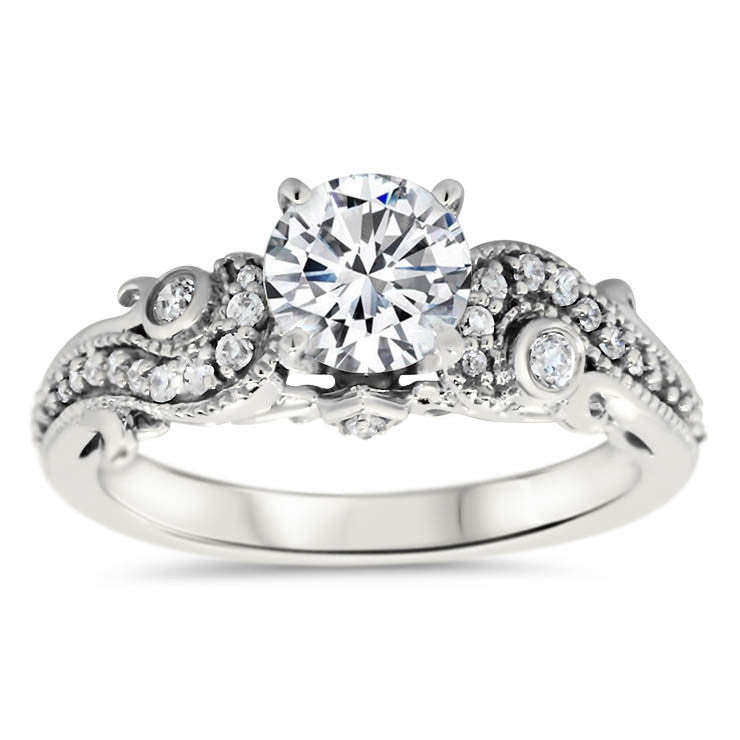 Unique Diamond Engagement Ring Setting Moissanite Center Stone - Seeds of Love - Moissanite Rings