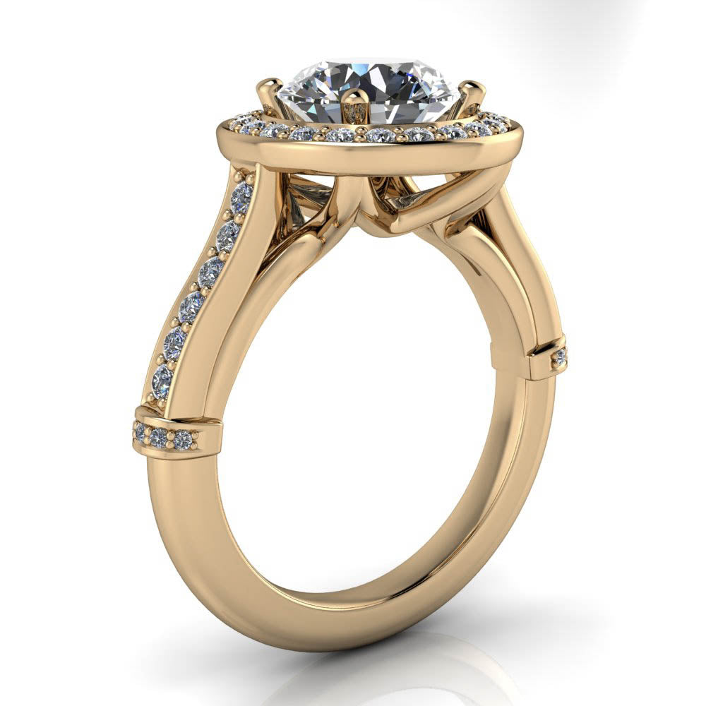 Diamond Halo Round Center Moissanite Engagement Ring - Luna - Moissanite Rings