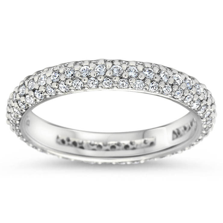 Three Row Diamond Pave Eternity Wedding Band - Pop - Moissanite Rings