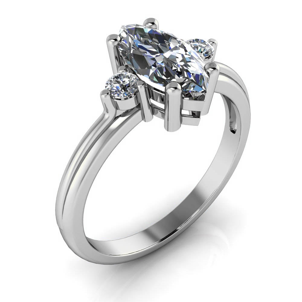 Three Stone Marquise Engagement Ring - Fisk - Moissanite Rings