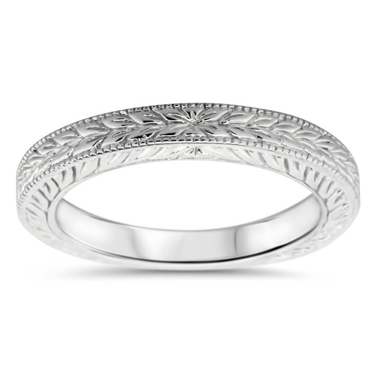 Engraved Band - Carved Solitaire Band - Moissanite Rings