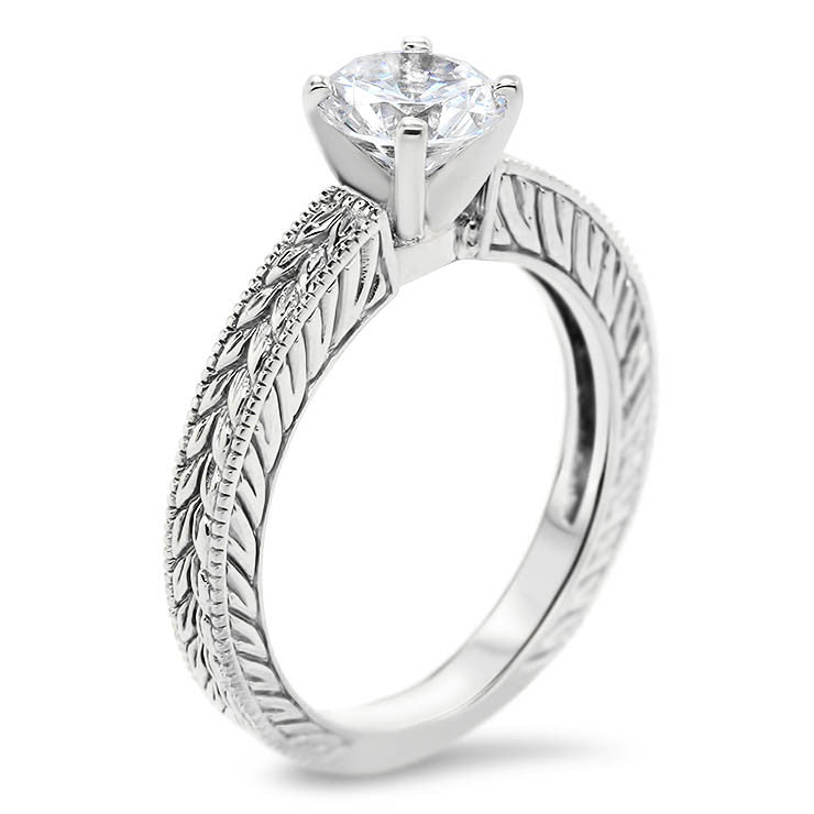 Hand Carved Vintage Style Moissanite Solitaire  - Carved Solitaire - Moissanite Rings