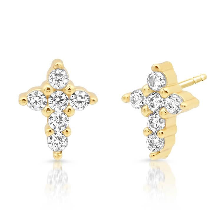 Mini Diamond Cross Earrings