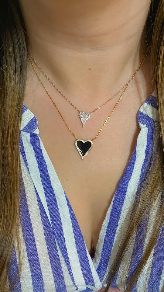 Black Enamel and Diamond Heart