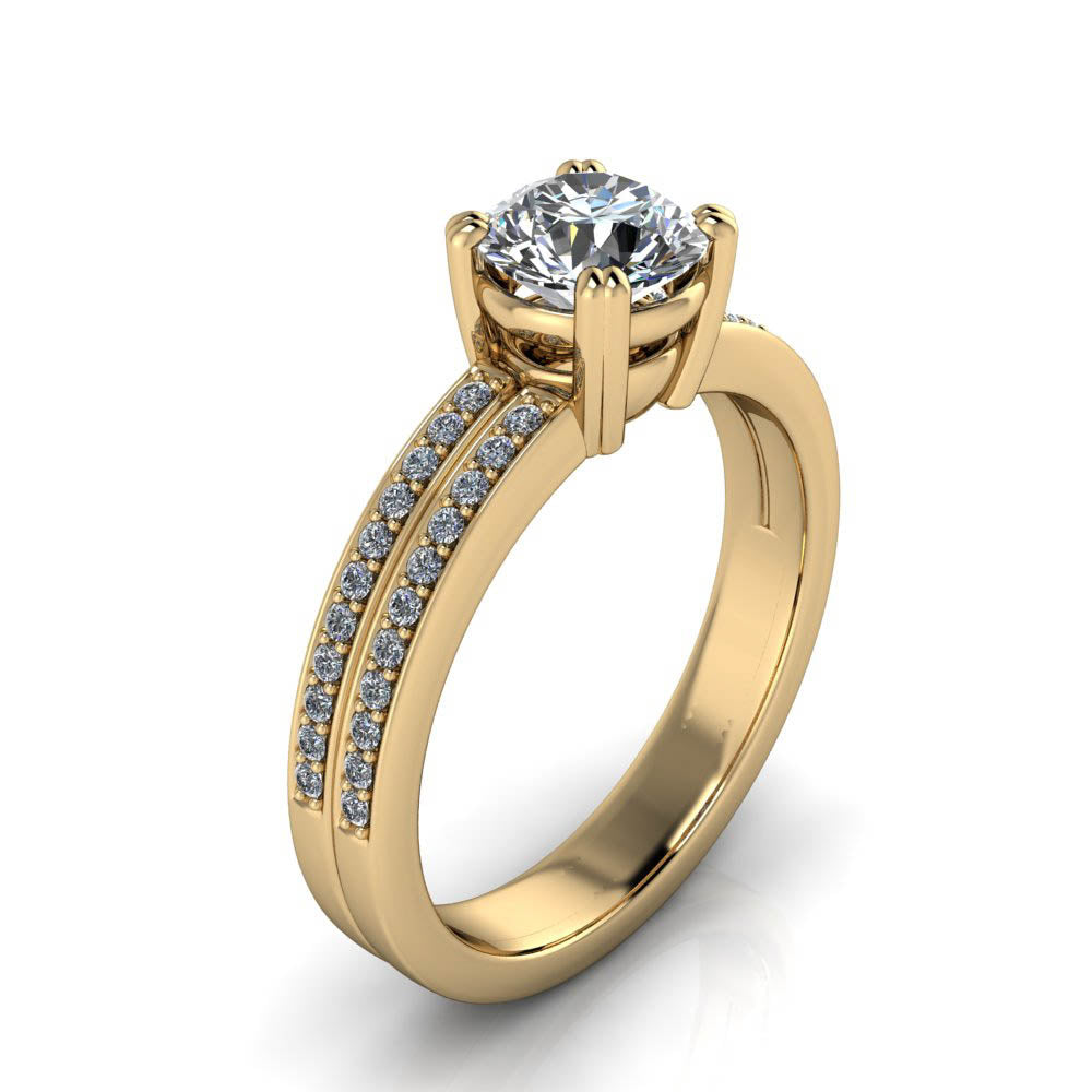 Double Row Diamond and Moissanite Engagement Ring - Brett - Moissanite Rings