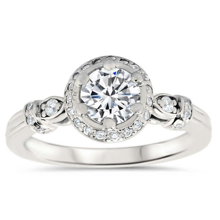 Vintage Inspired Diamond Halo Wedding Set - Regal Wedding Set - Moissanite Rings