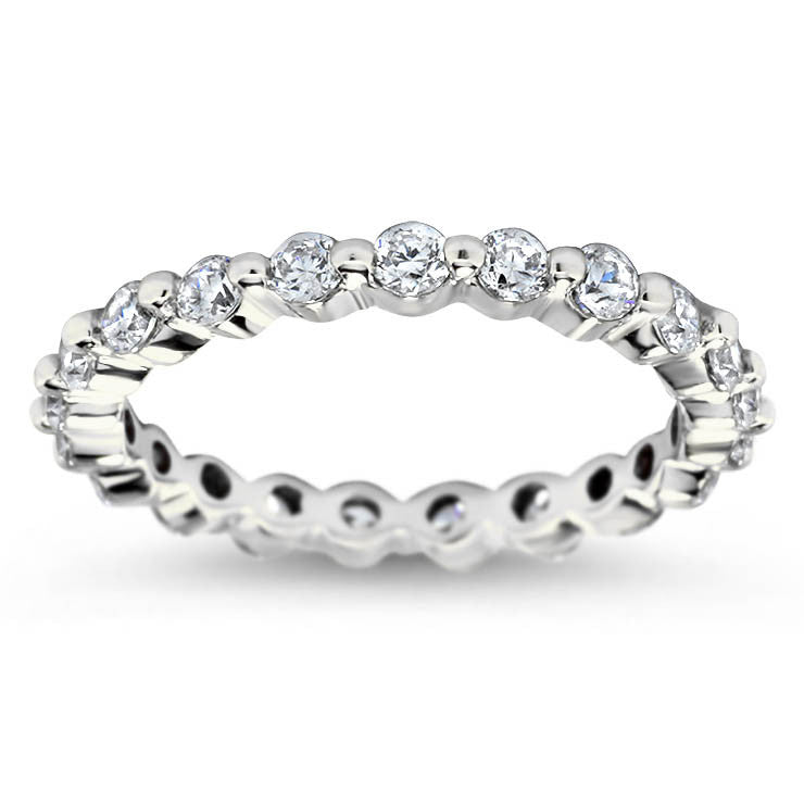 Single Prong Diamond Eternity Wedding Band - Dot - Moissanite Rings