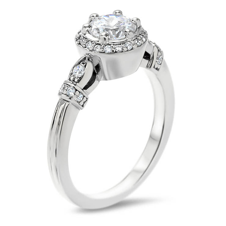 Forever One Center Diamond Halo Engagement Ring - Regal - Moissanite Rings