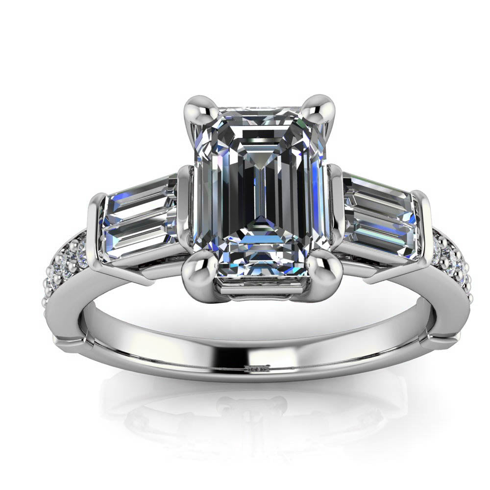 Emerald Cut Moissanite and Diamond Engagement Ring - Becker - Moissanite Rings