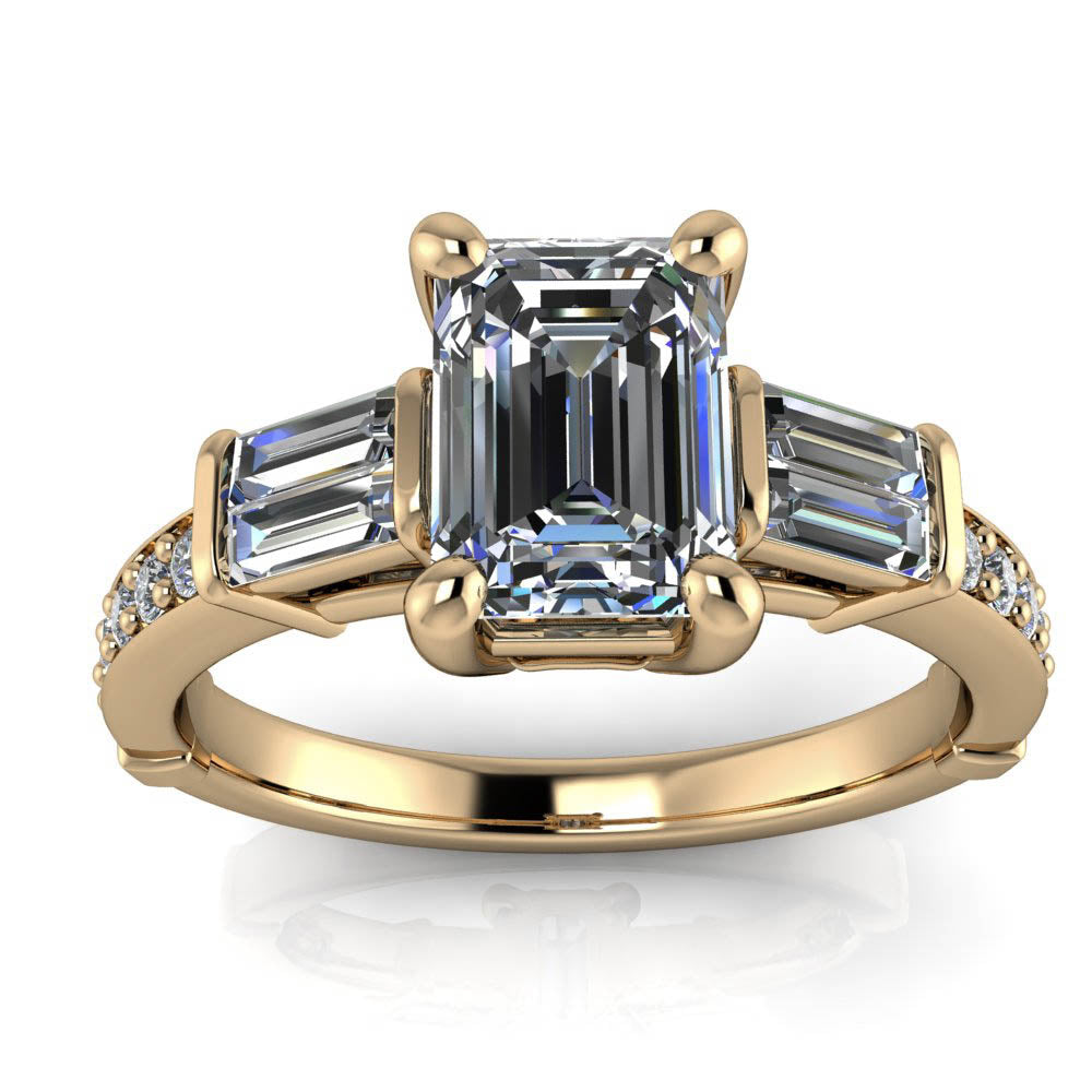 Emerald Cut Moissanite and Diamond Engagement Ring - Becker - Moissanite Rings
