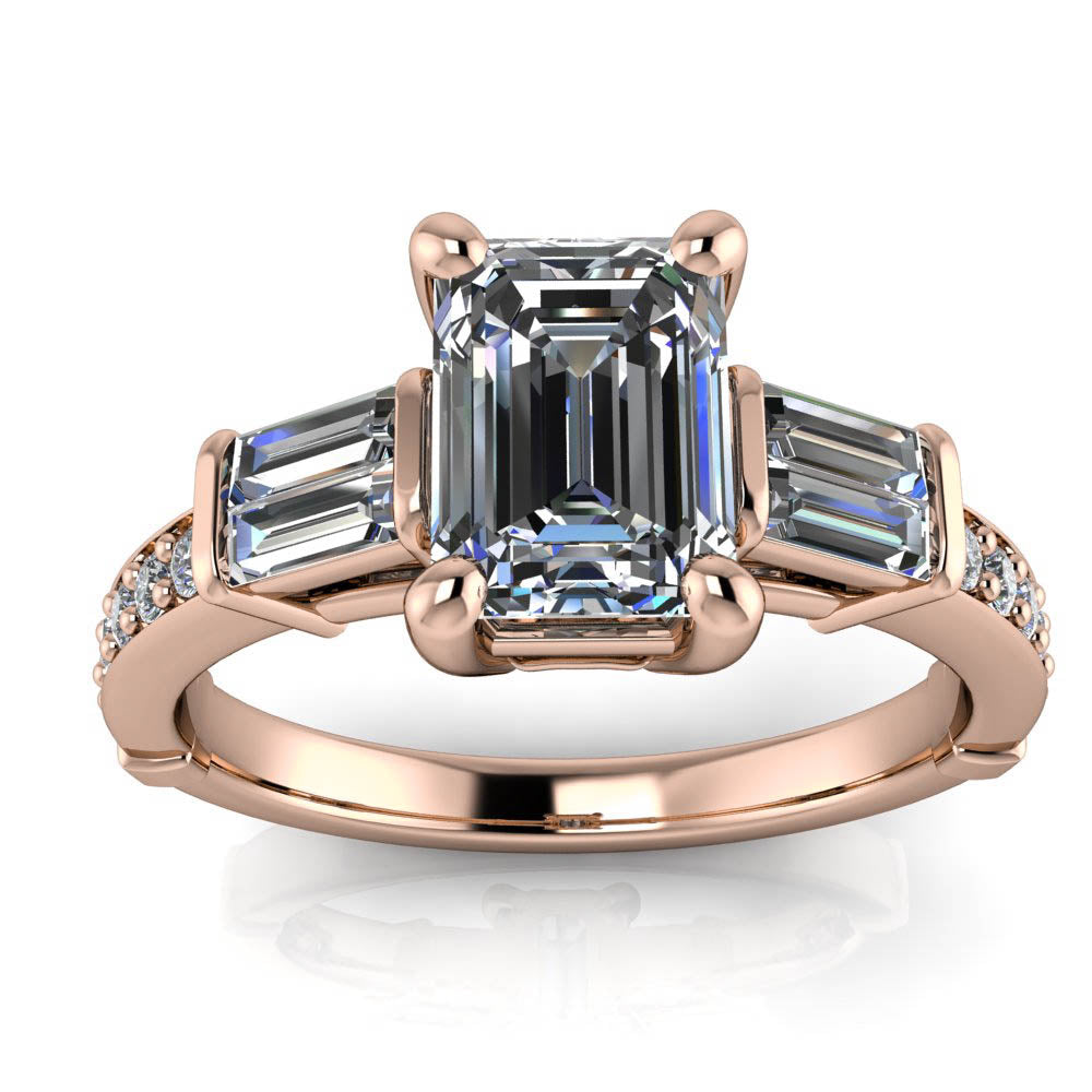 Emerald Cut Moissanite and Diamond Engagement Ring - Becker - Moissanite Rings