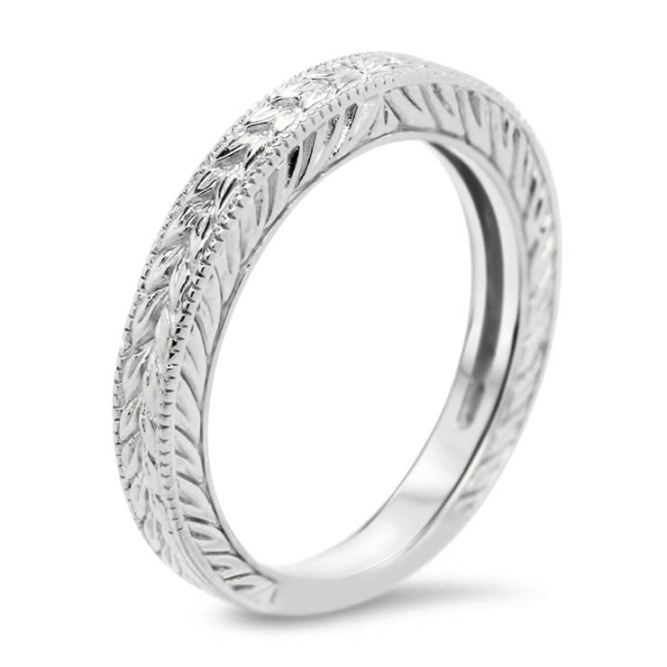 Engraved Band - Carved Solitaire Band - Moissanite Rings