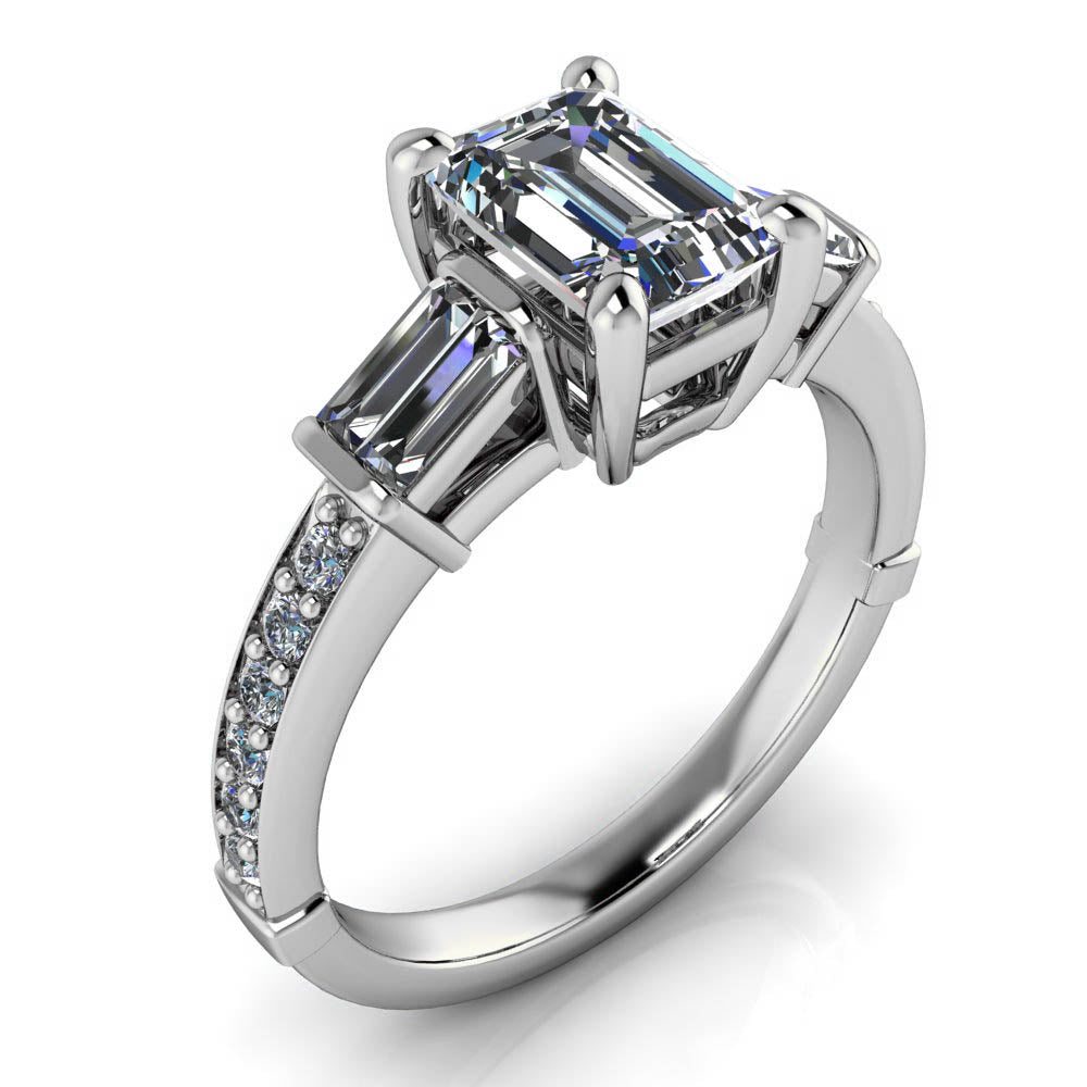 Emerald Cut Moissanite and Diamond Engagement Ring - Becker - Moissanite Rings