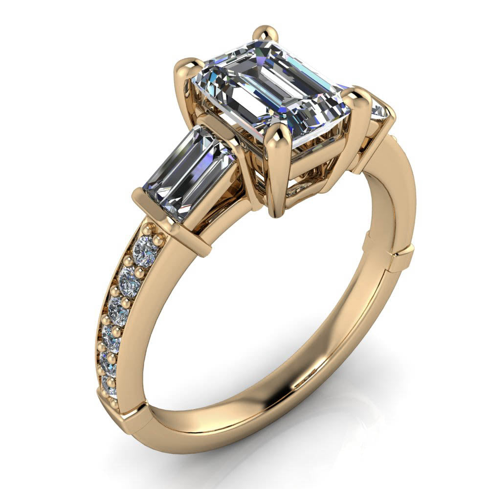 Emerald Cut Moissanite and Diamond Engagement Ring - Becker - Moissanite Rings