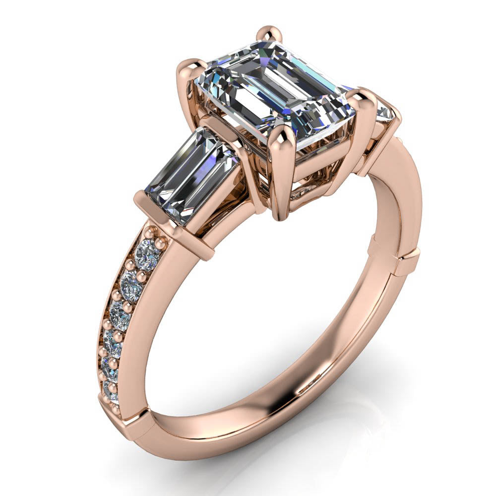 Emerald Cut Moissanite and Diamond Engagement Ring - Becker - Moissanite Rings