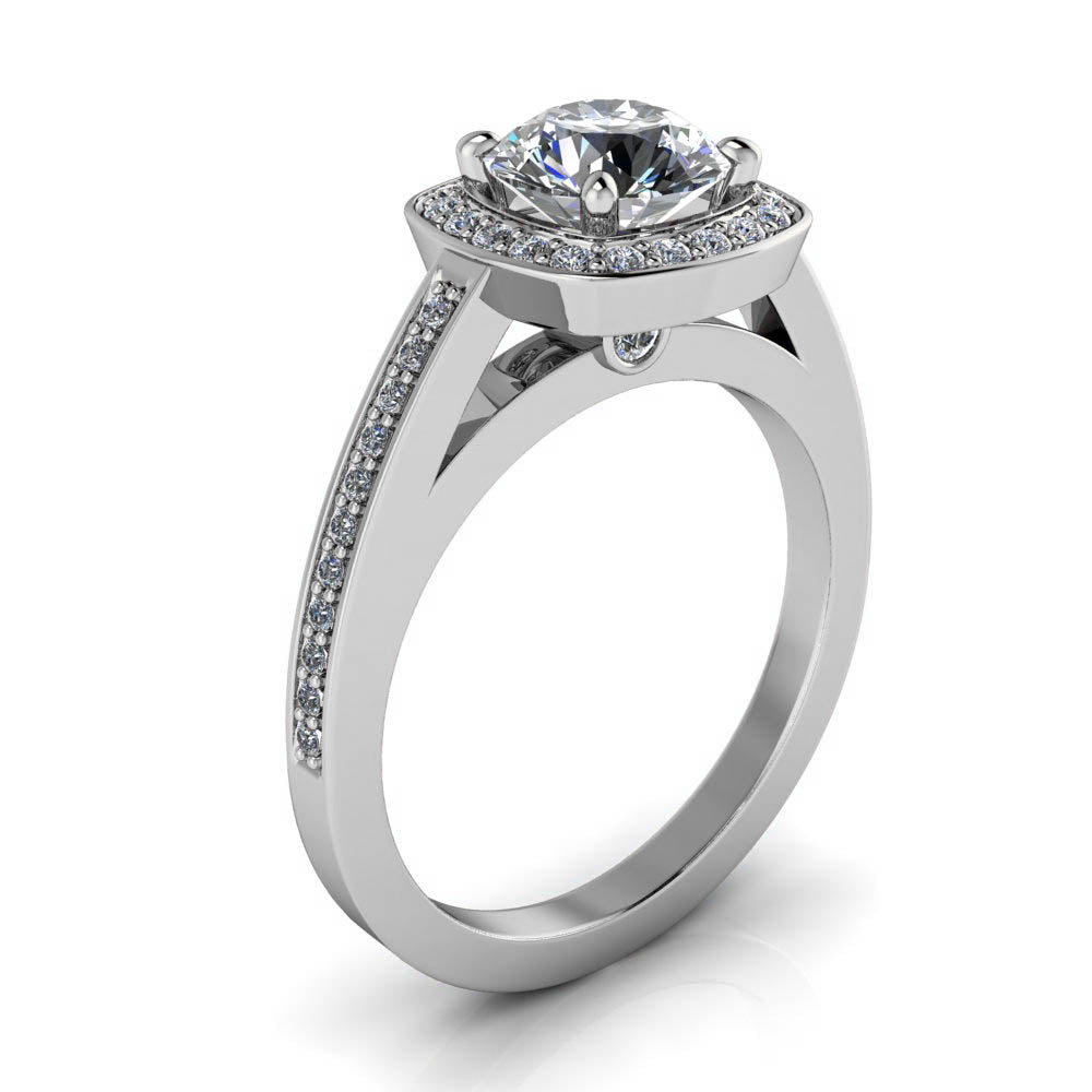 Squared Diamond Halo Round Moissanite Center - Oriana - Moissanite Rings