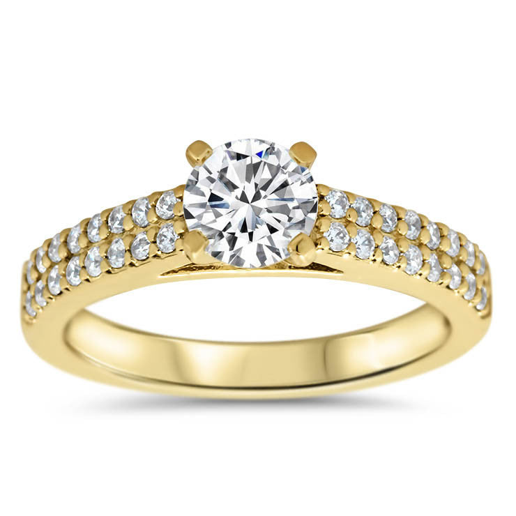 Double Row Diamond Engagement Ring Moissanite Center - Doll - Moissanite Rings
