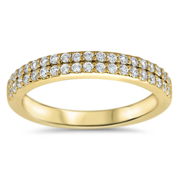 Double Row Diamond Wedding Set Engagemnt Ring and Matching Band - Doll Set - Moissanite Rings