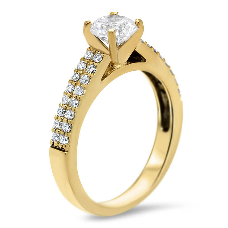 Double Row Diamond Engagement Ring Moissanite Center - Doll - Moissanite Rings