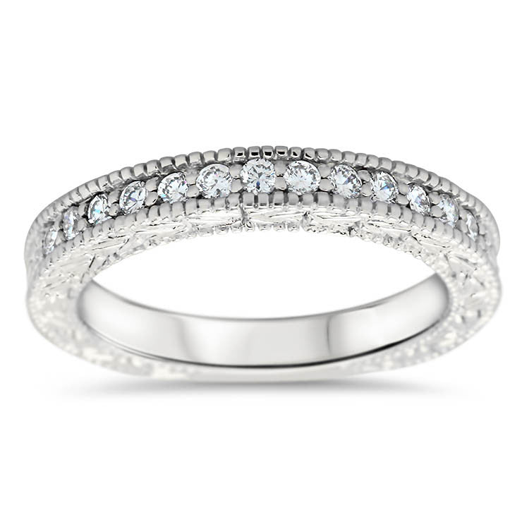 Vintage Inspired Diamond Wedding Band - Founded Band - Moissanite Rings