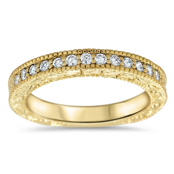 Vintage Inspired Diamond Wedding Band - Founded Band - Moissanite Rings