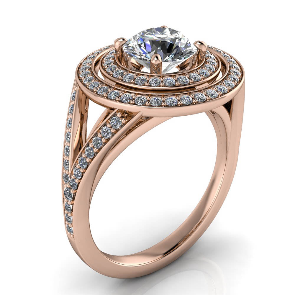 Double Halo Split Shank Engagement Ring  - Pandora - Moissanite Rings